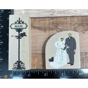 Cat's Meow Wooden Wedding Couple Figurine & Main Street Sign Miniatures